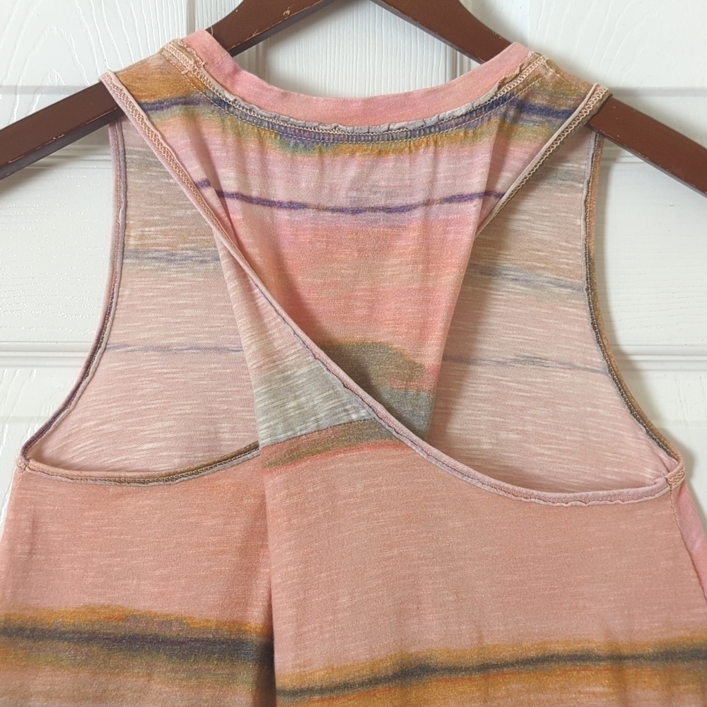 Pilcro Anthropologie Sunset Dyed Motif Twist Back Crewneck Tank Top Pink XS - Picture 8 of 9